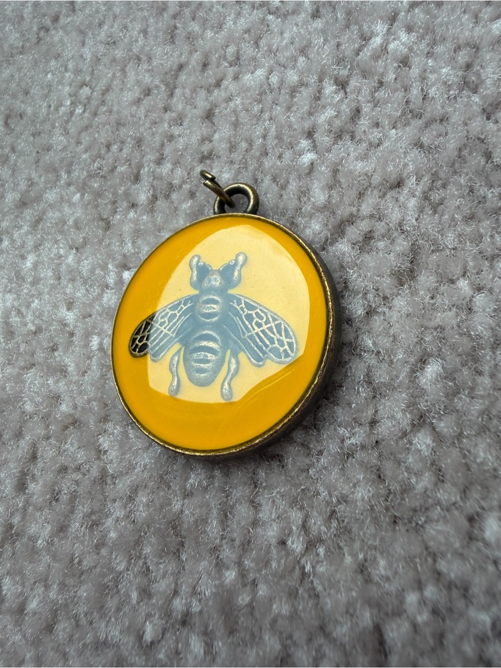 Gucci Stamped Yellow Enamel Bee Pendant Zipper Tag Antique Brass Finish - Picture 4 of 6